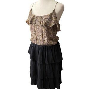 Sandro Women Paisley Ruffle Mini Dress Sleeveless Scoop Neck Purple Black Size 2